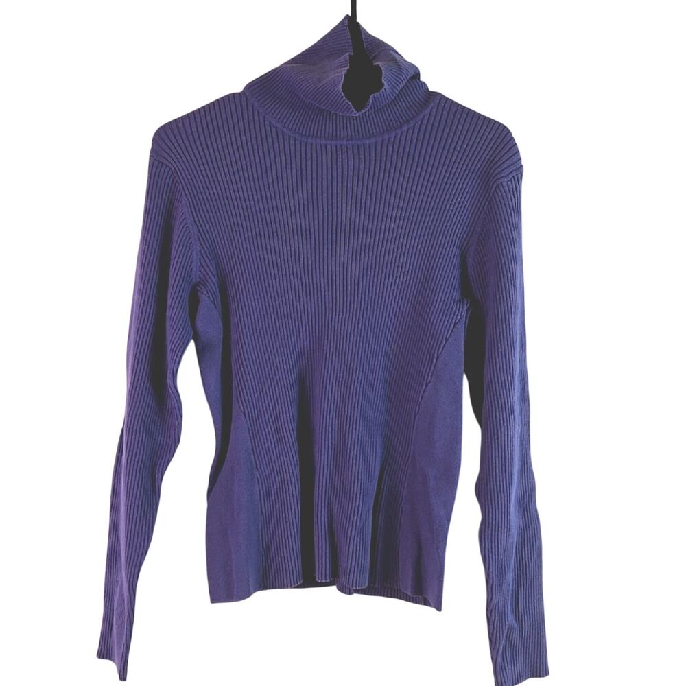 Cold Water Creek women's Turtle-neck Rib Cornflower Blue Sweater -Sz M